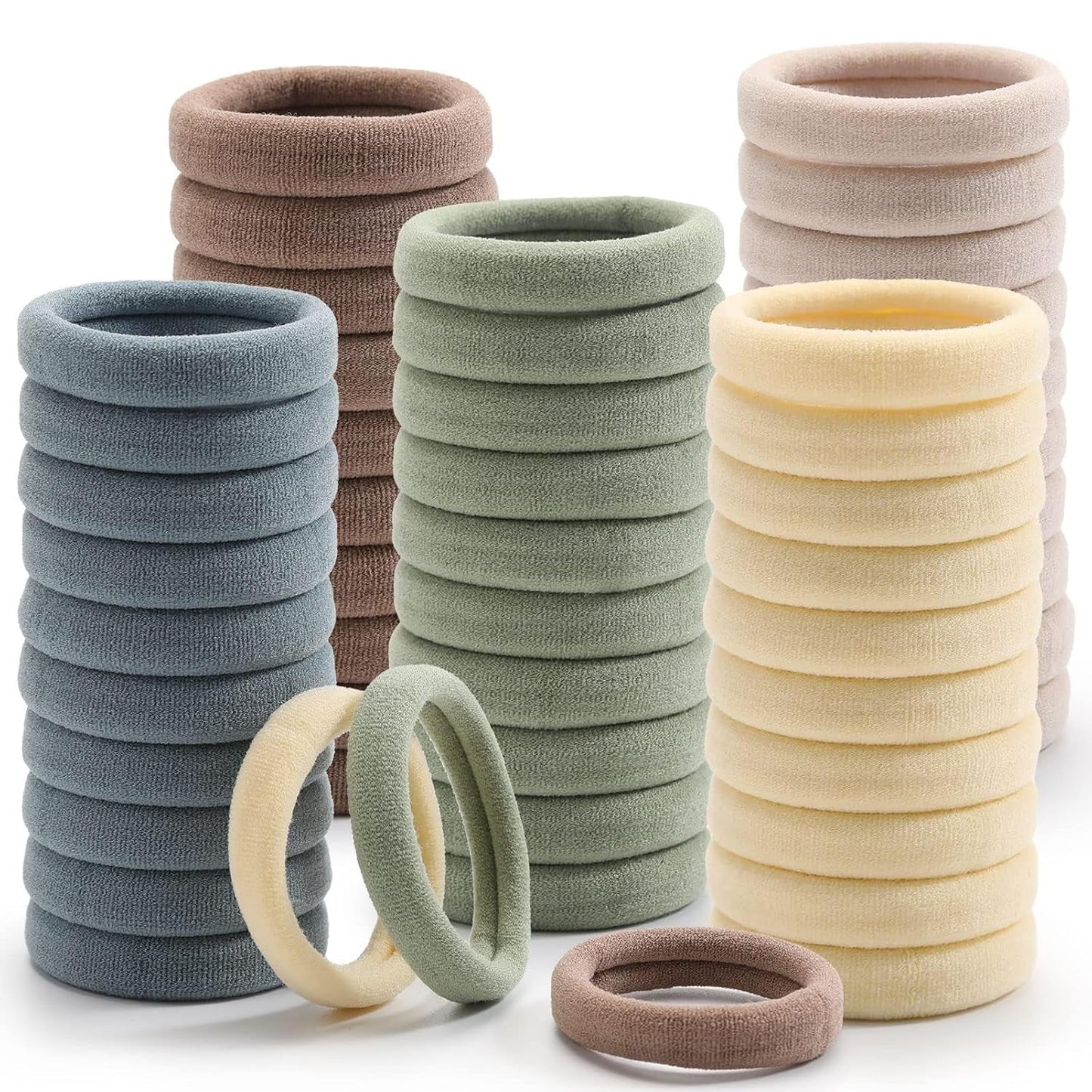 100 Pcs Thick Seamless Hair Ties, Ponytail Holders Hair Accessories No Damage for Thick Hair (Light Theme Colors) - WORLD TIME VISITS