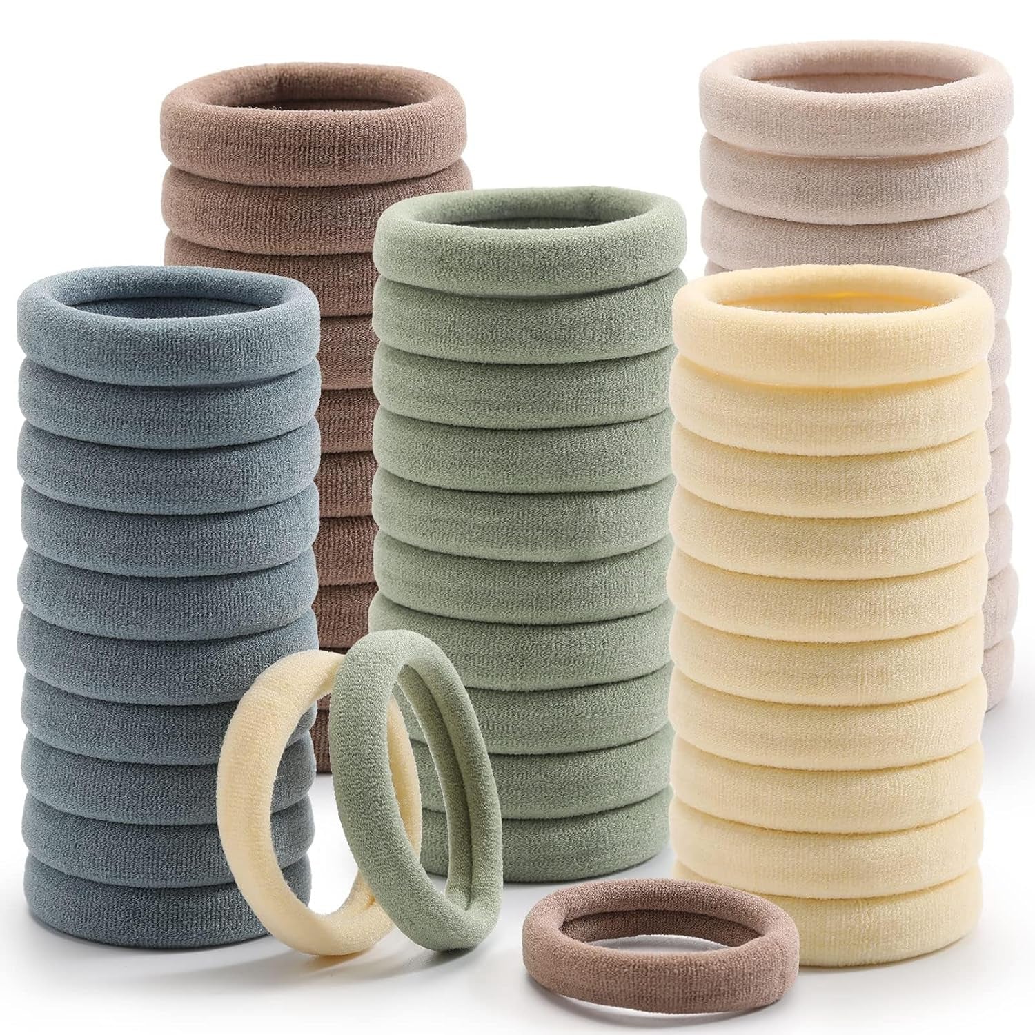 100 Pcs Thick Seamless Hair Ties, Ponytail Holders Hair Accessories No Damage for Thick Hair (Light Theme Colors) - WORLD TIME VISITS