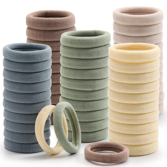 100 Pcs Thick Seamless Hair Ties, Ponytail Holders Hair Accessories No Damage for Thick Hair (Light Theme Colors) - WORLD TIME VISITS