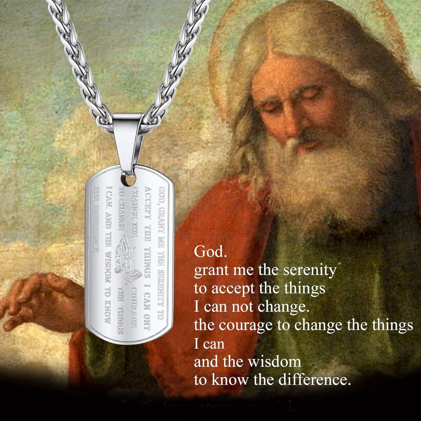 Stainless Steel the Lord'S Prayer Necklace, Praying Hands Pendant & Chain, Mens Womens Necklace, 22Inch-24Inch, Come Gift Box