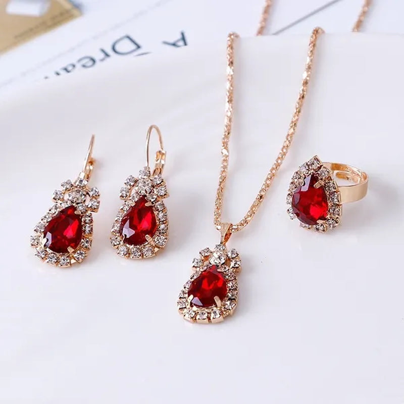 4pcs/set Princess Crown Necklace Set European and American Bridal Engagement Ring Earrings Pendant Exquisite Wedding Jewelry Set