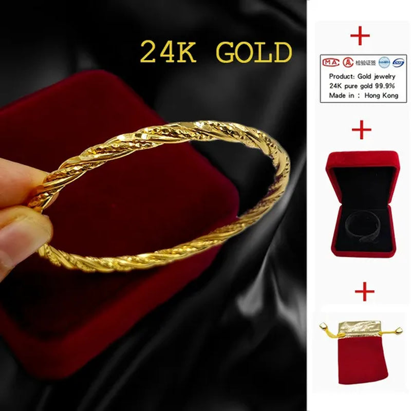 Vintage Twist Bracelet 24K Pure Gold Wave Design Bracelet Set
