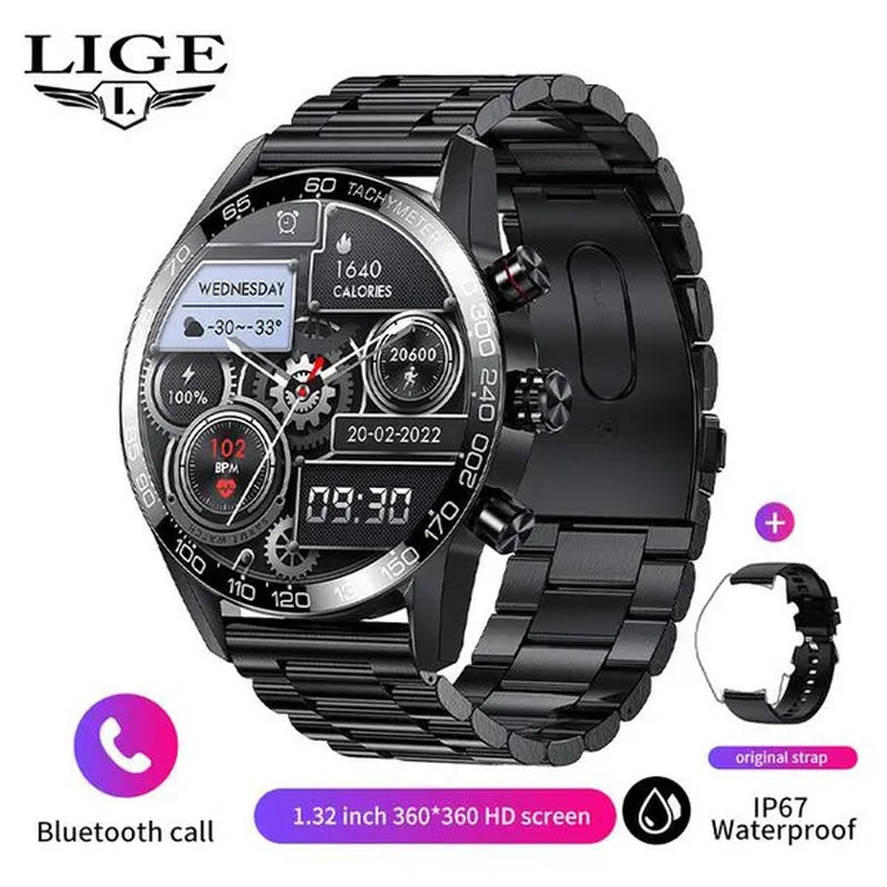 LIGE Newest Bluetooth Call Smart Watches for Men Sports Fitness Tracker Waterproof Smartwatch Large HD Screen Health Bracelet Montre Connecter