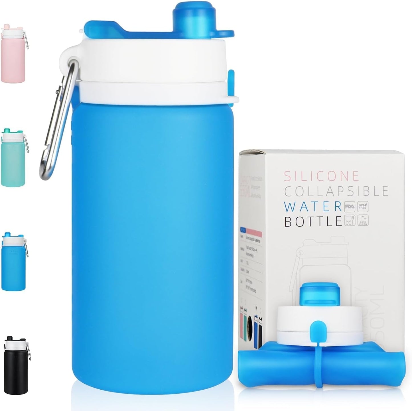 Collapsible Water Bottle, 19Oz Foldable Water Bottle BPA Free Reusable Lightweight Leak-Proof Travel Silicone Water Bottle for Travel, Gym, Hiking, Office, Camping(Blue) - WORLD TIME VISITS