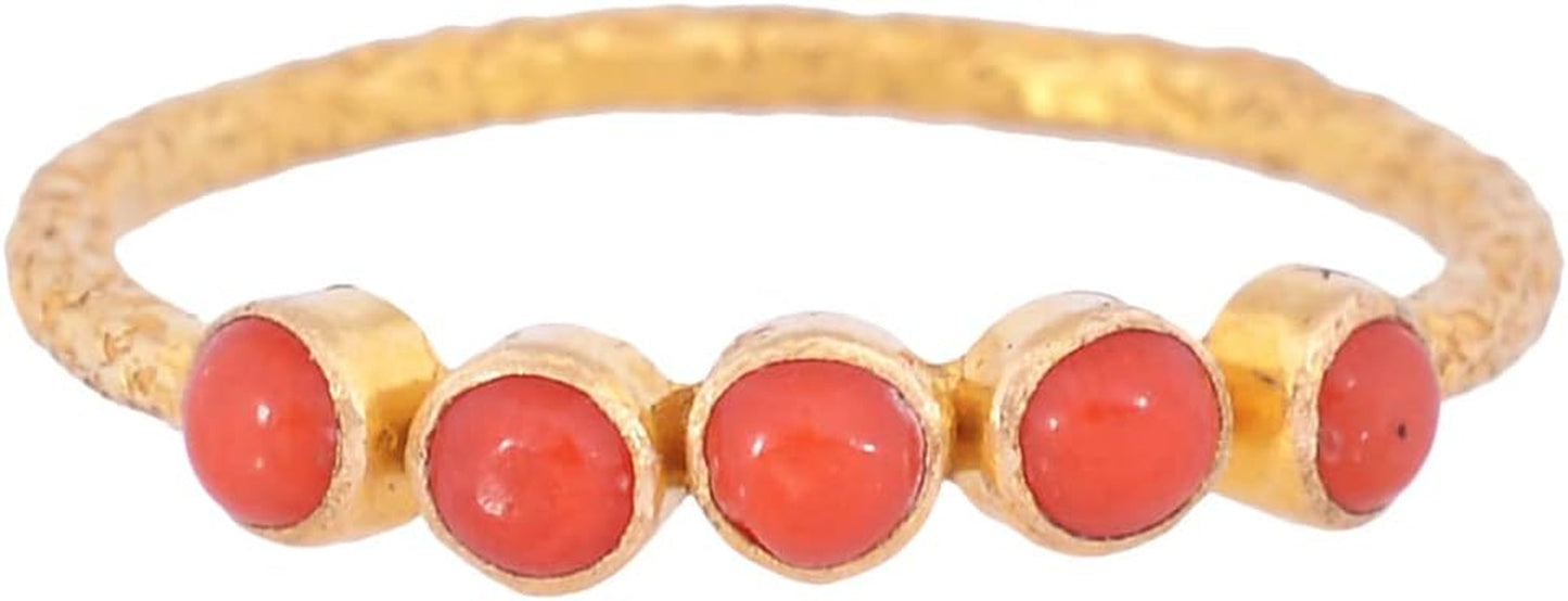 18K Textured Yellow Gold Cabochon Ring for Women Real Gemstone Designer Fine Rings for Girls, Gift for Her
