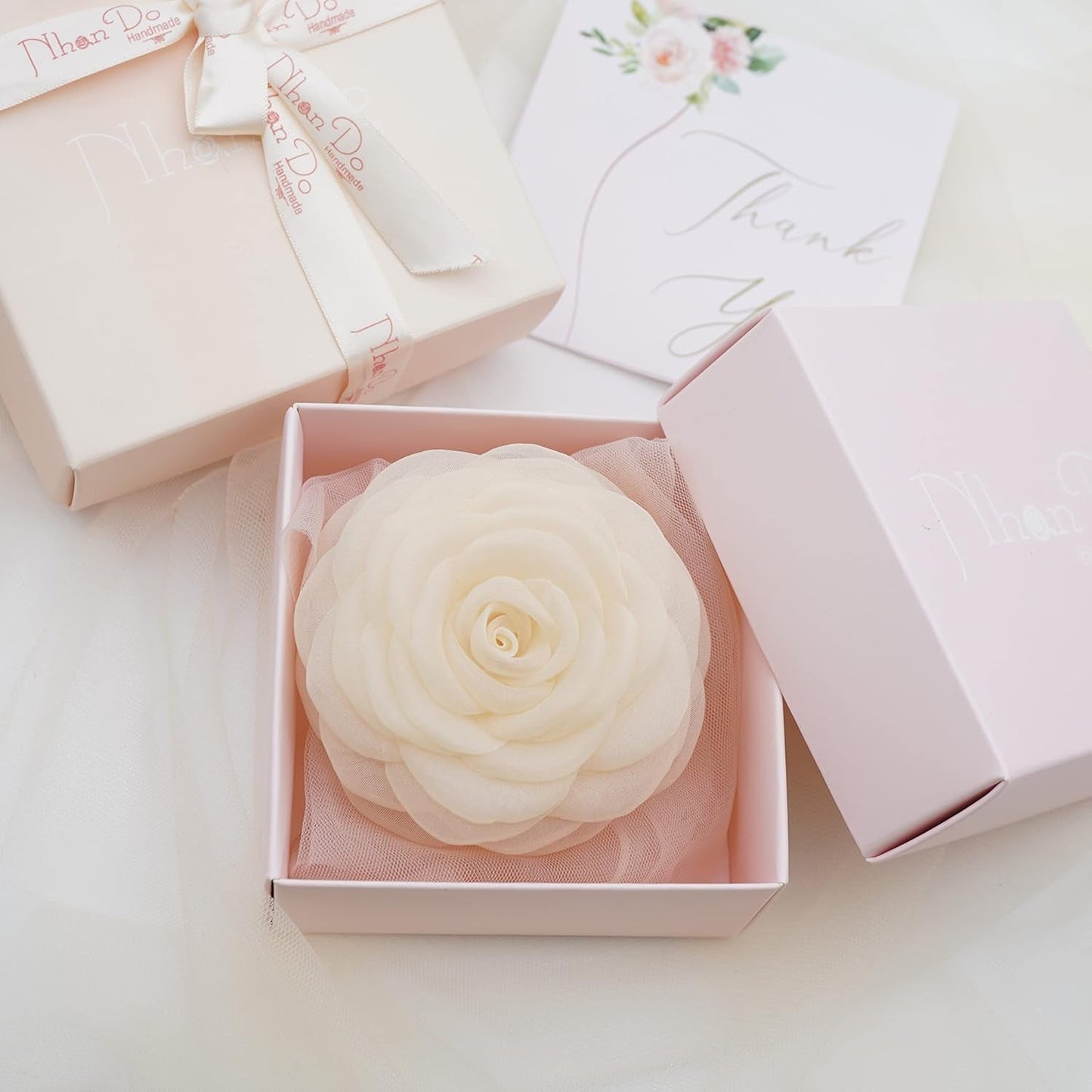 Fabric Flower Brooch Pin by  – Floral Brooch Pin, Handmade Gift Ideas, Gift for Her, Gift for Mom, Bridesmaid Gift, Valentines Day Gifts (Cream Chiffon)