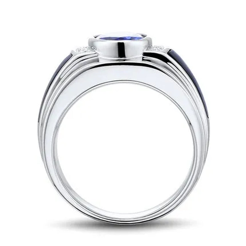 Business Men'S Fashion Ring Blue Zircon Ring Wedding Engagement Party Jewelry