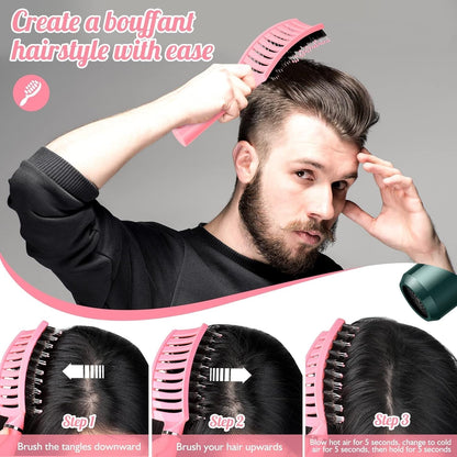 Hair Brush, Detangling Hairbrush Boar Bristle Curved Vented Hair Brush for Women Men Kids Curly Thick Long Short Wet or Dry Hair, Faster Blow Drying(2Pack, Black&Pink)