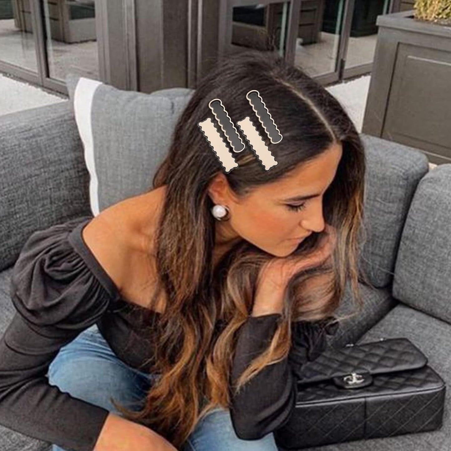 16 PCS  Simple No Bend Hair Clips, Black White Checker Barrettes, No Crease Wave Geometric Duckbill Pins, Korean Styling Minimalist Hairpin Hair Accessories, Gifts for Women Girls
