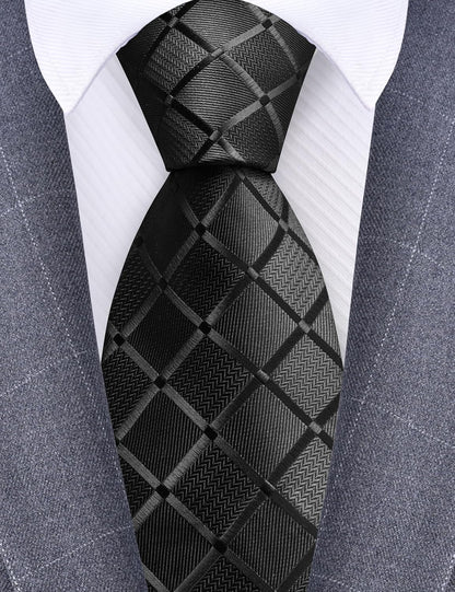 3.15"(8Cm) Fashion Solid Plaid Ties Mens Woven Jacquard Necktie for Wedding