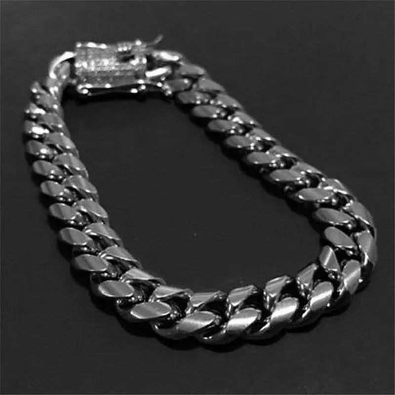 Men's Fashion 24K Gold/925 Silver Plated Solid 316L Stainless Steel Jewelry Shiny Diamond 1/2PCS Necklace Bracelet Miami Cuban Link Chain for Men 8/20/22/24/28/35inch