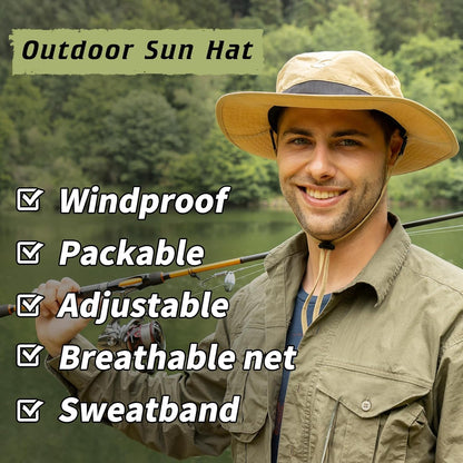 Oversized XL XXL Men'S UV 50 Waterproof Packable Mesh Sun Hat Bucket Bonnie Beach Hiking Fishing