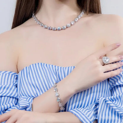 Gloriya Noble Jewelry Set Bridal Accessories High Quality Platinum Plated CZ Water Drop Charm Choker Necklace Earrings for Women Heavy Dinner