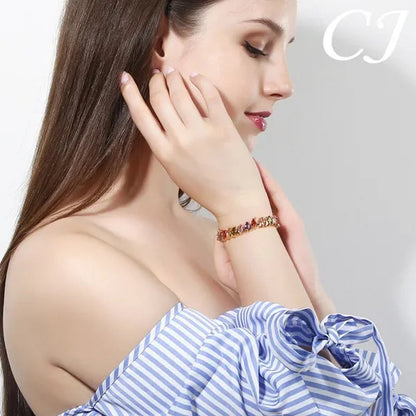 CANDICE Indian Design Real Gold Plated Multicolor Zircon Stones Tennis Bracelets For Dance Party Accessories