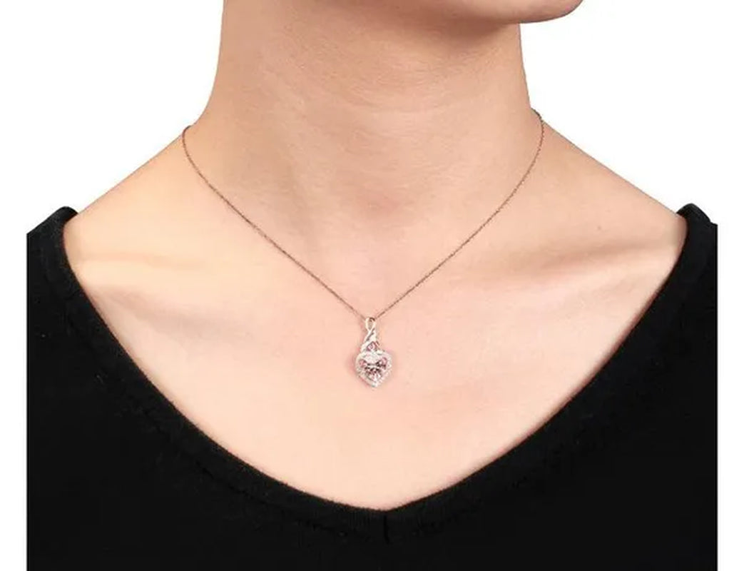 1.80 Carat (Ctw) Morganite & Diamond Heart Pendant Necklace in 10K Rose Pink Gold with Chain