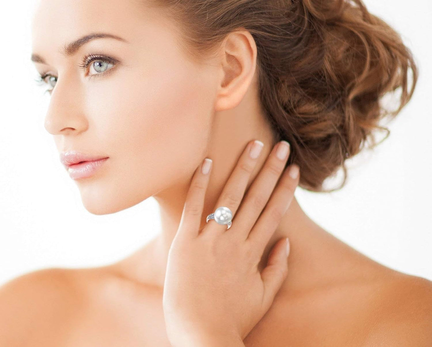 White South Sea Cultured Pearl Ring for Women 18K Gold Serenity Pearl and Diamond Ring
