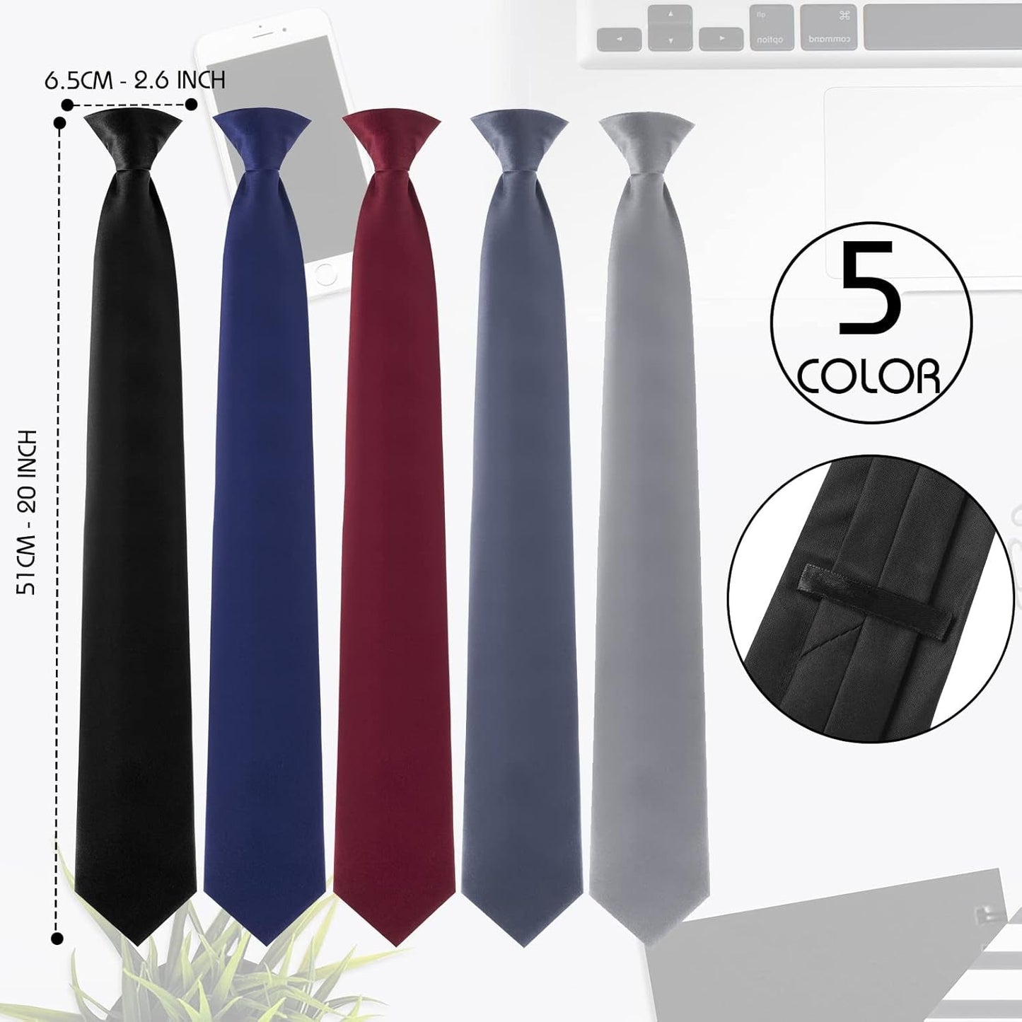 Clip on Ties for Men Solid Color Men'S 20 Inch Pretied Uniform Solid Color Clip on Tie - WORLD TIME VISITS