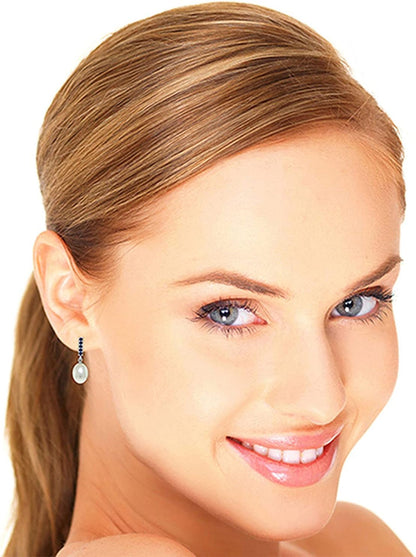 14K White Gold Sapphire Earrings with Freshwater Pearls