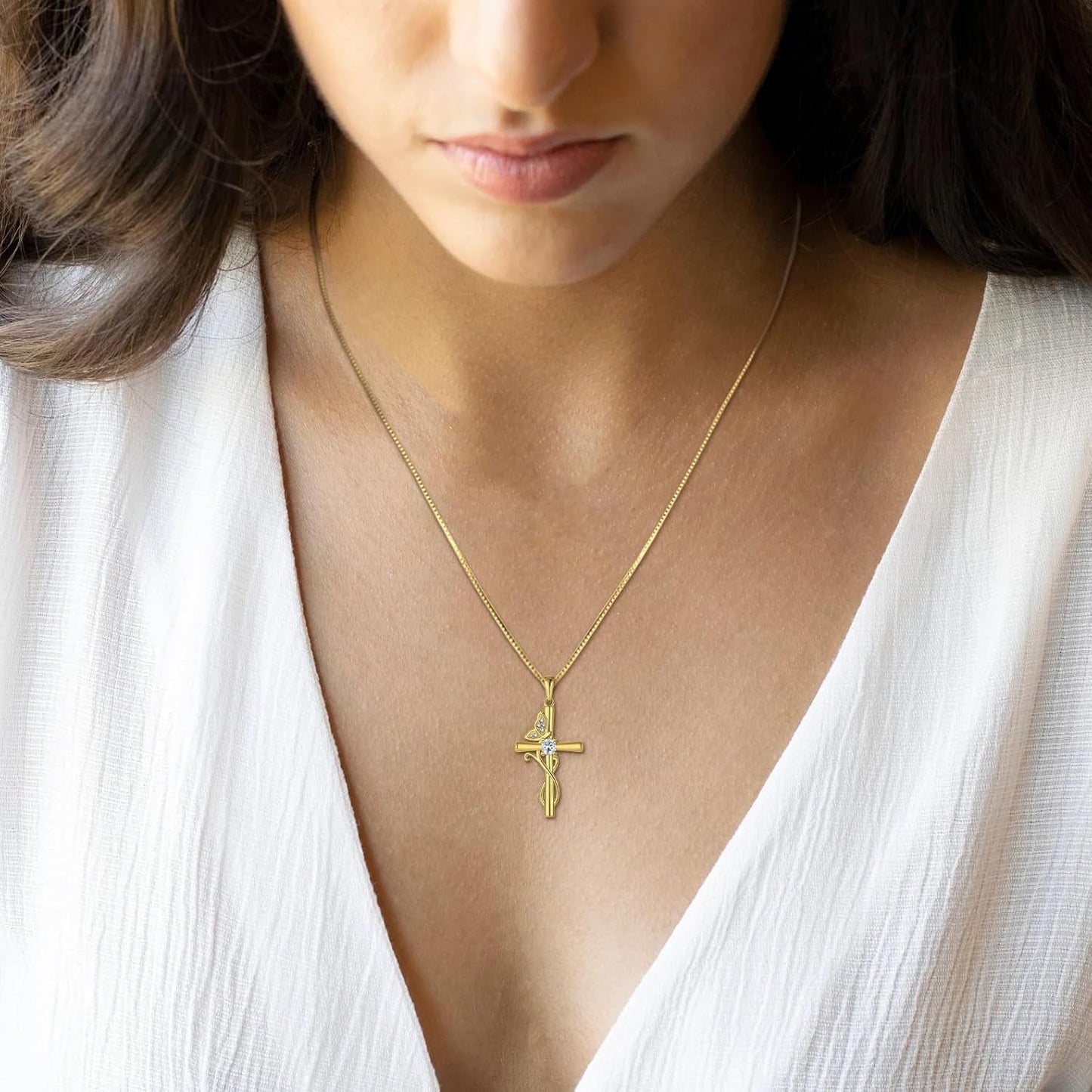 Butterfly Cross Necklace 925 Sterling Silver Crucifix Pendant Birthstone Jewelry for Women