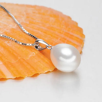 Classic 925 Sterling Silver Chain with Natural Cultured Pearl Pendant Necklace for Women Fine Jewelry Gifts FEIGE