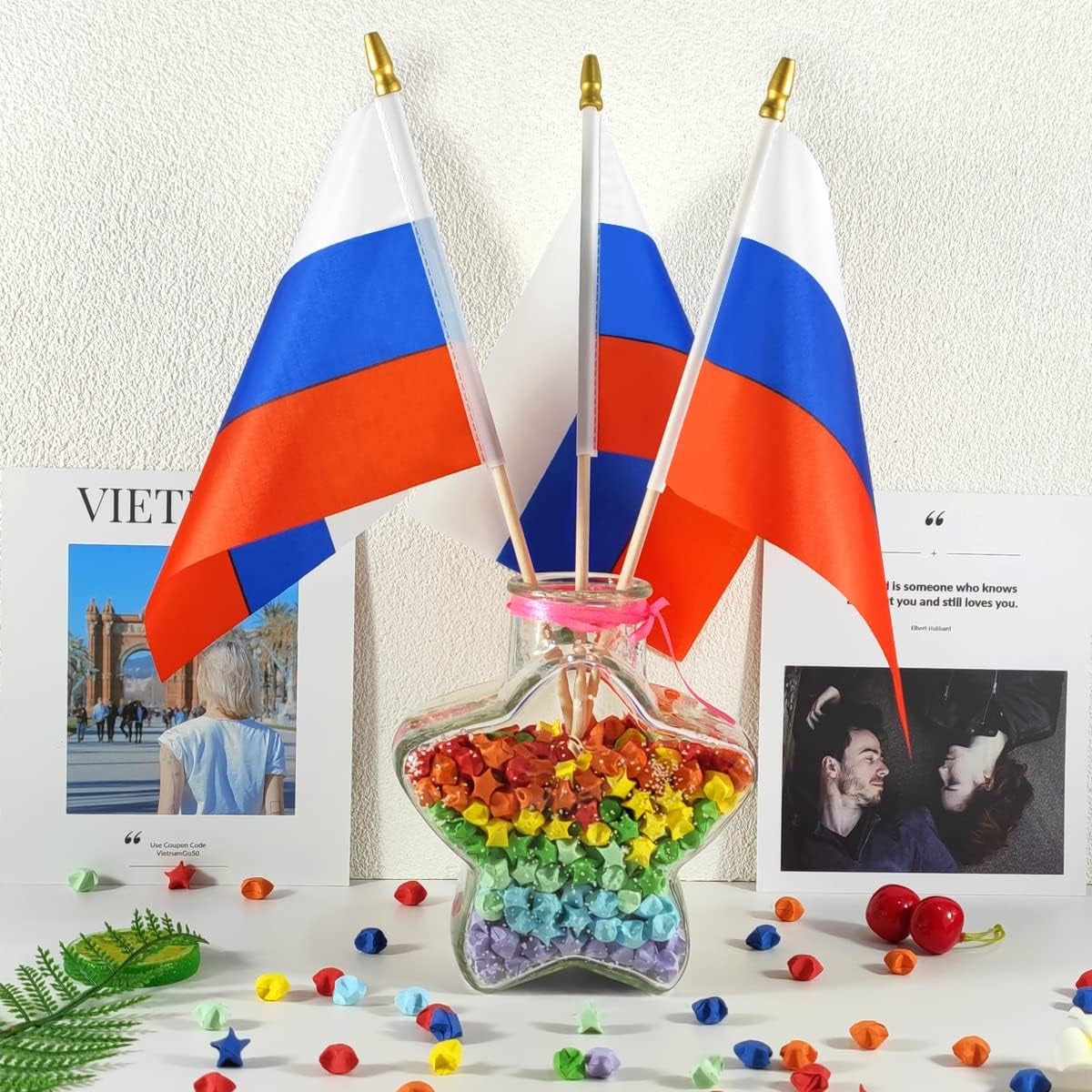 Russia Small Flag Russian Stick Mini Hand Held Flags - Solid Wooden Pole with Spear Top, 12 Pack