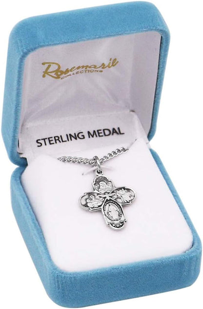 Small Four Way Cross with Holy Spirit Pendant Necklace, 18"