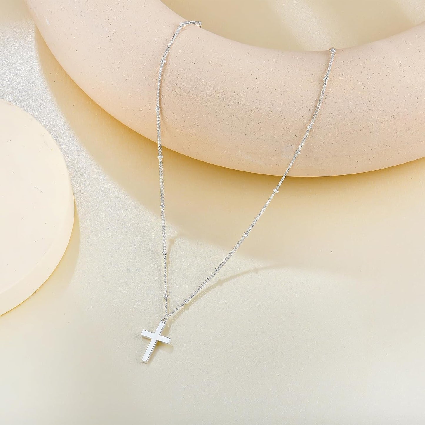 Cross Necklace for Women 18K White Gold Plated Stainless Steel Cross Choker Necklace Dainty Simple Chain Pendant Necklaces Easter Christian Baptism Religious Faith Jewelry Gift for Her