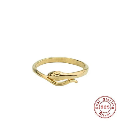 925 Sterling Silver Small Snake Open Rings Women Female's Animal Adjustable Rings Girls' Gold Color Simple Wedding Jewelry