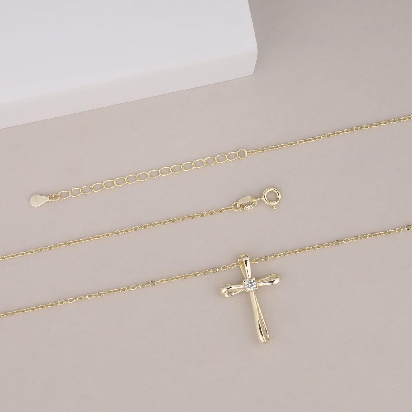 Dainty 925 Sterling Silver Cross Necklace for Women, Christian Confirmation Necklace