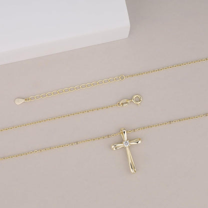 Dainty 925 Sterling Silver Cross Necklace for Women, Christian Confirmation Necklace