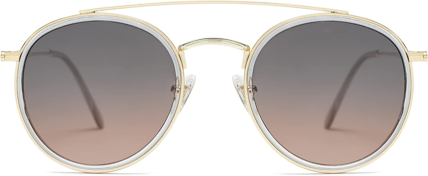 Retro Vintage round Polarized Sunglasses for Women Men Small Double Bridge Circle Sunnies SJ1104 - WORLD TIME VISITS