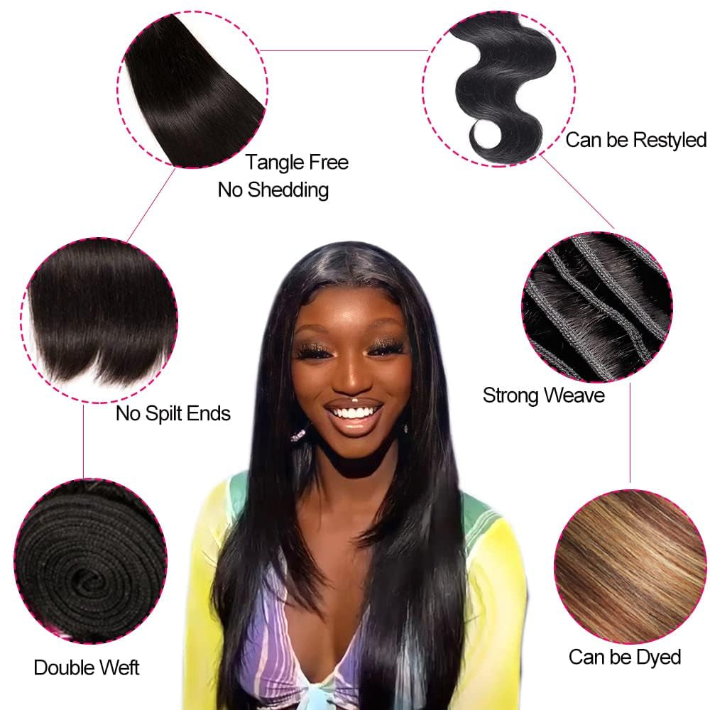 Brazilian Virgin Hair Straight 1 Bundle 100% Unprocessed Brazilian Straight Human Hair Weave Bundles Weaving Natural Black Color(18", 1Bundle)