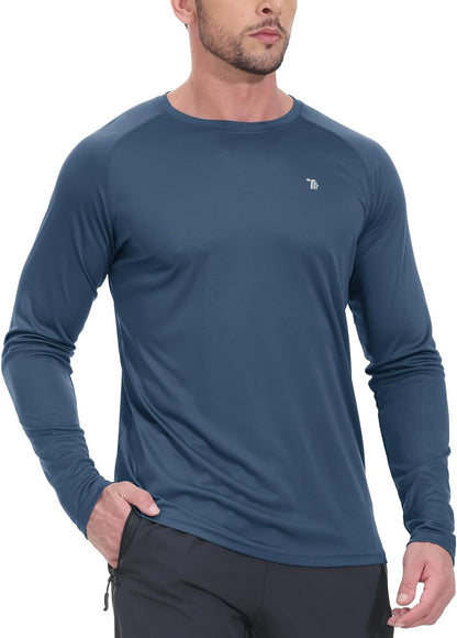 Mens Sun Protection Hiking Shirts Long Sleeve Water UPF 50+ SPF UV Shirts Lightweight Fishing Hiking Swimming