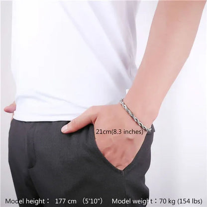 Cool Men Rope Chain Bracelet 6MM 8.3 Inches - 3 Colors Black, Silver, Gold