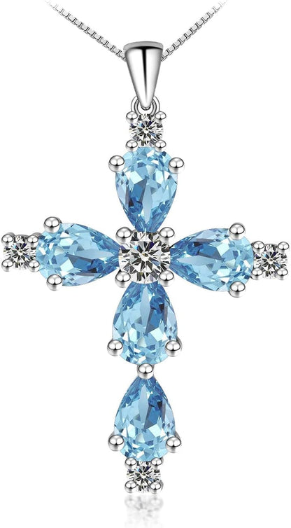 Cross Necklace for Women,925 Sterling Silver Jesus Christian Religious Birthstone Jewelry - WORLD TIME VISITS