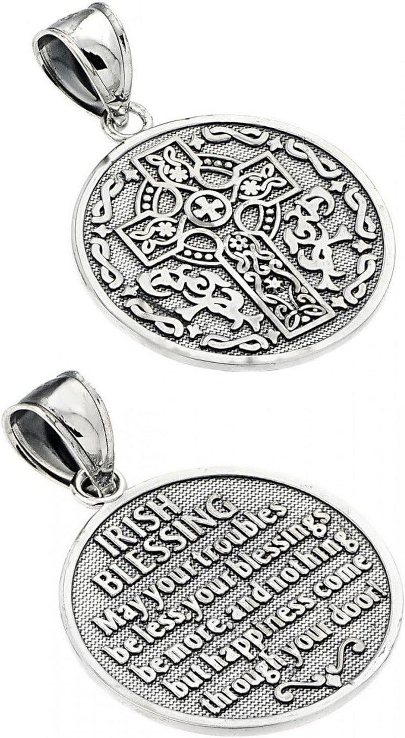 925 Sterling Silver Reversible Irish Blessing Charm Pendant