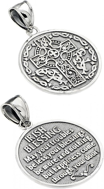 925 Sterling Silver Reversible Irish Blessing Charm Pendant