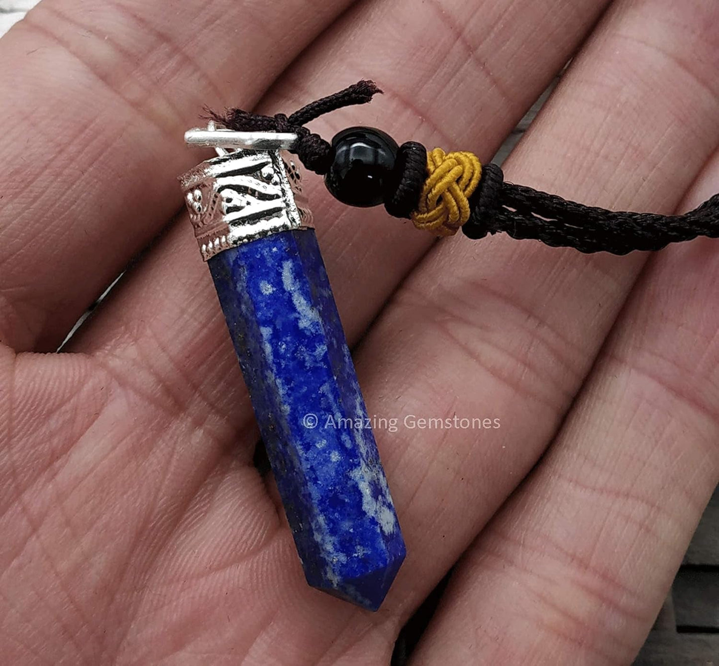 Lapis Lazuli Crystal Pencil Point Pendant Necklace with Adjustable Cord - Natural Healing Crystals and Stones for Men, Women