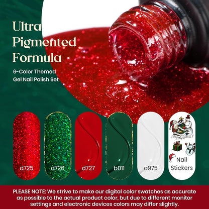 Beetles Gel Nail Polish Set, Sparkle Red Green Gel Polish Kit Soak off UV LED Gel Nail Kit Manicure Gift with Nail Strengthener Gel and Stickers Nail Art Beetles Gift Spree