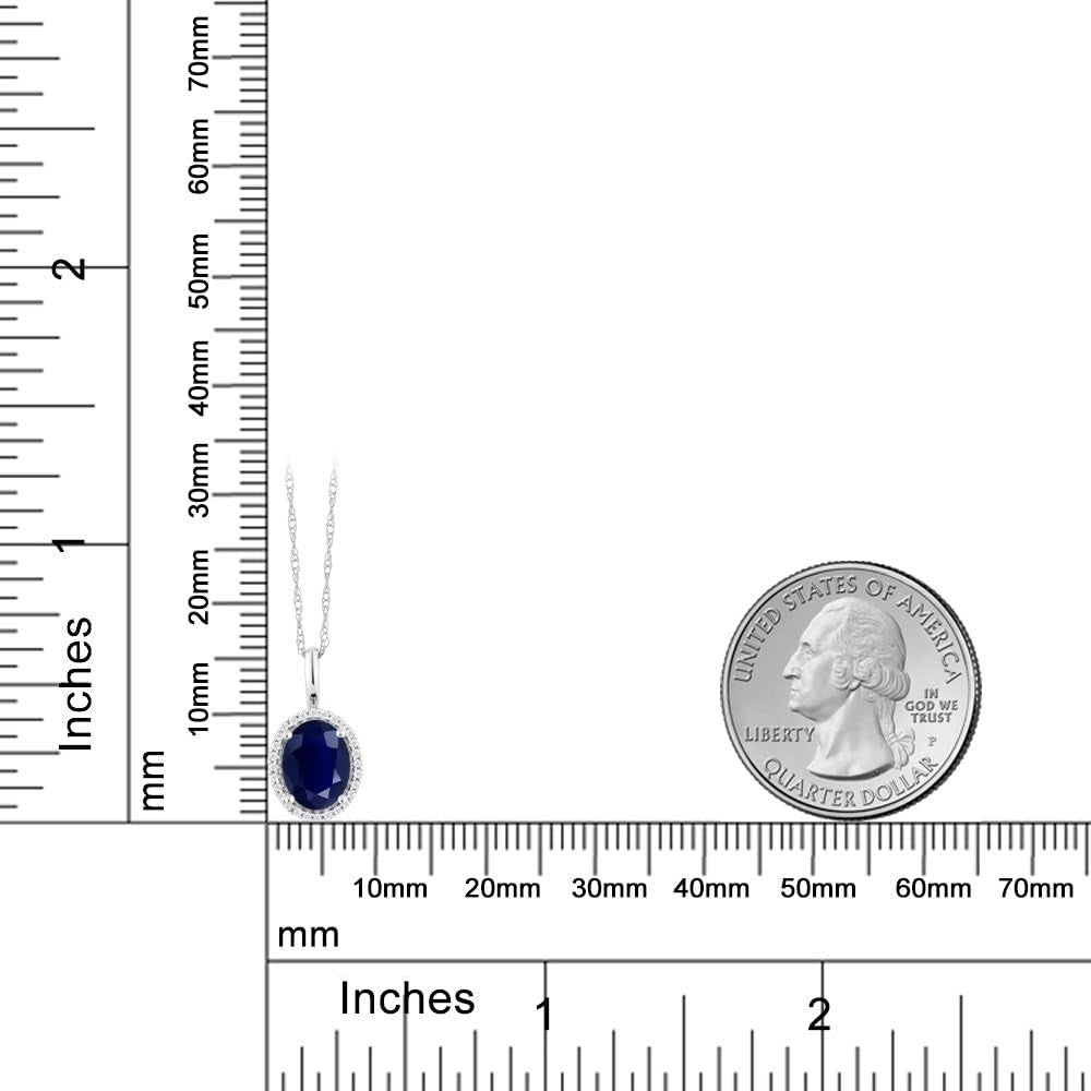 10K White Gold Gemstone Birthstone and White Diamond Necklace | Halo Pendant Necklace for Women | Oval 8X6MM | White Gold Necklace | with 18 Inch Chain
