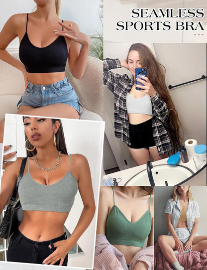 2-4PCS Women'S V-Neck Padded Seamless Straps Bralette, Everyday Basic Sleeping Bra, Sports Bras for Women, Sports Bra