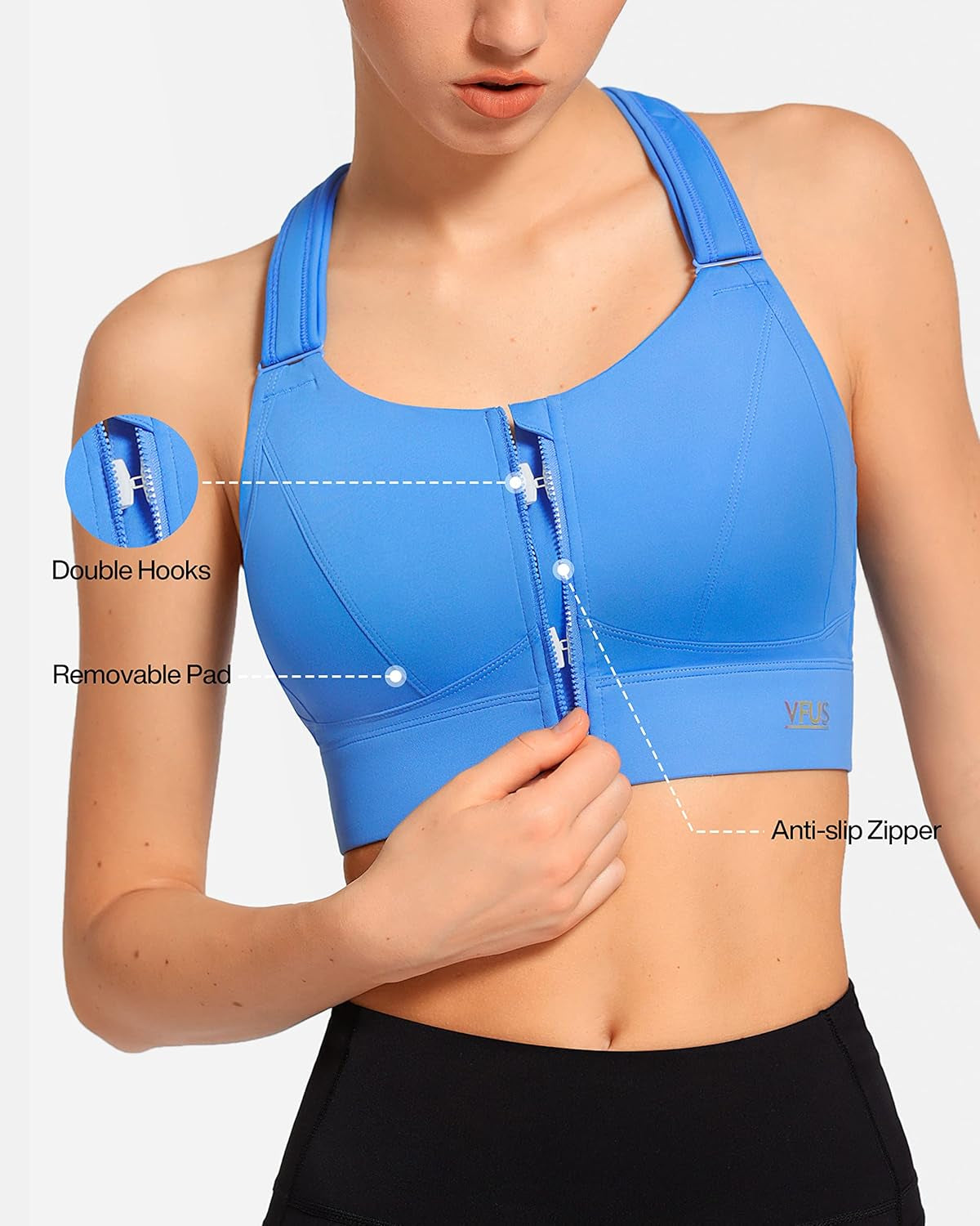 Zip Front Adjustable High Impact Sports Bras for Women Premium Quality Full Coverage Workout Running Removable Pads