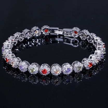 CANDICE 2023 New Sterling Silver Party Jewelry with Green Crystal Stone and CZ Zirconia Women Flower Charm Bracelets Bangles
