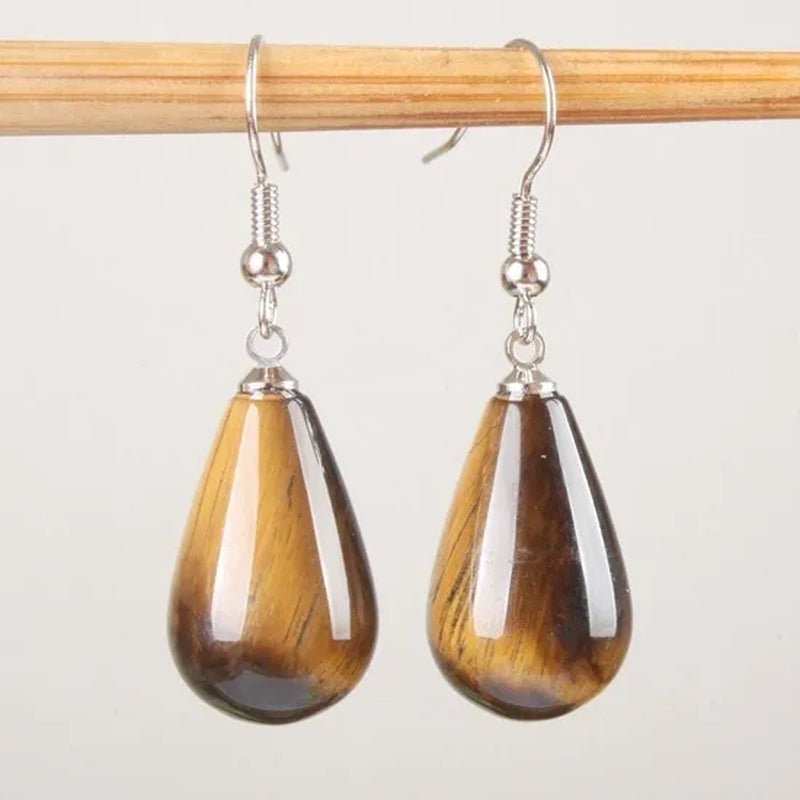 1Pair 13X22MM Amethyst Clear Quartz Lapis Lazuli Turquoise Rose Quartz Opal Obsidian Jasper Drop Cone Bead Hook Dangle Earrings - WORLD TIME VISITS