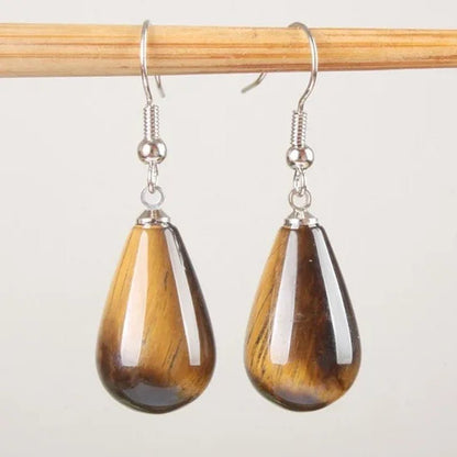 1Pair 13X22MM Amethyst Clear Quartz Lapis Lazuli Turquoise Rose Quartz Opal Obsidian Jasper Drop Cone Bead Hook Dangle Earrings - WORLD TIME VISITS