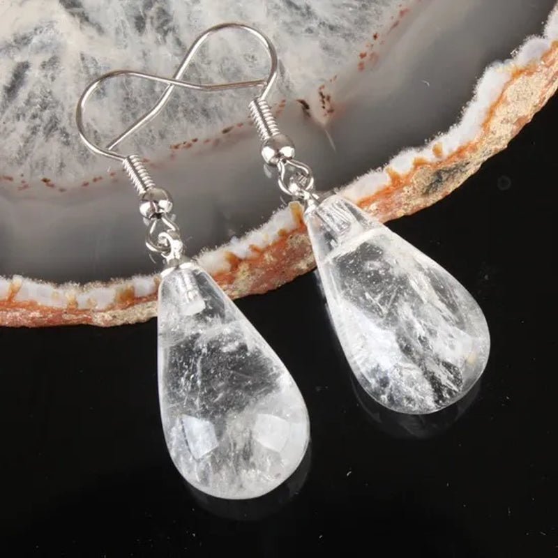 1Pair 13X22MM Amethyst Clear Quartz Lapis Lazuli Turquoise Rose Quartz Opal Obsidian Jasper Drop Cone Bead Hook Dangle Earrings - WORLD TIME VISITS