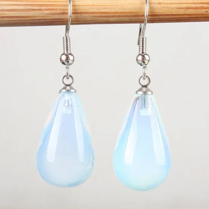 1Pair 13X22MM Amethyst Clear Quartz Lapis Lazuli Turquoise Rose Quartz Opal Obsidian Jasper Drop Cone Bead Hook Dangle Earrings - WORLD TIME VISITS