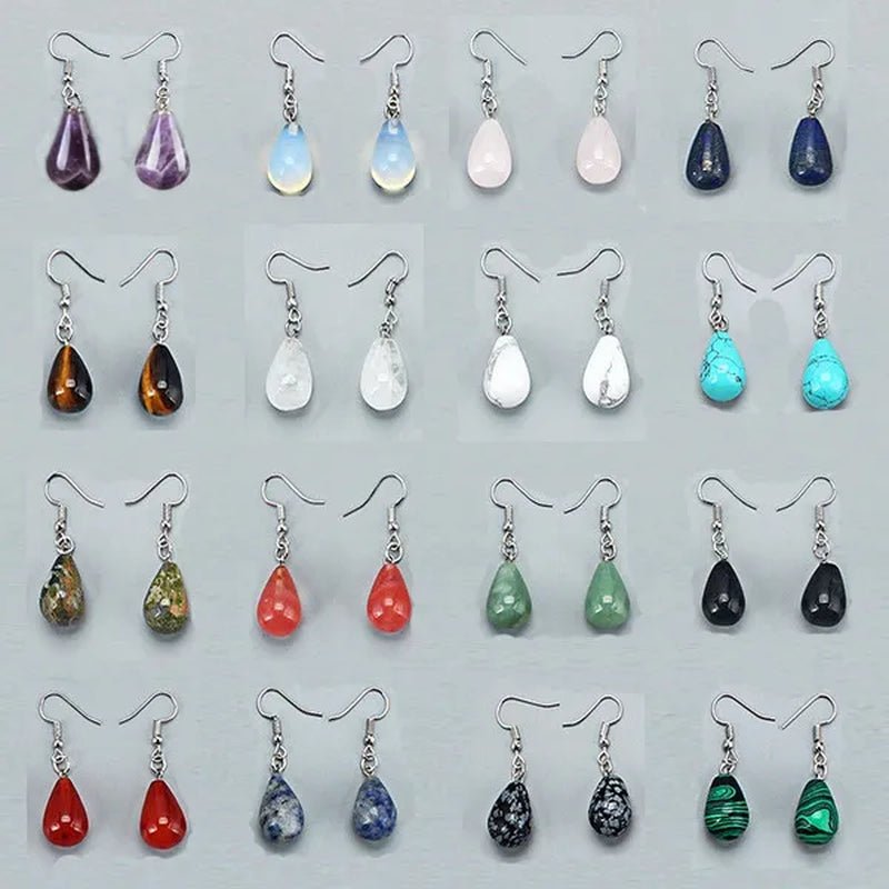 1Pair 13X22MM Amethyst Clear Quartz Lapis Lazuli Turquoise Rose Quartz Opal Obsidian Jasper Drop Cone Bead Hook Dangle Earrings - WORLD TIME VISITS