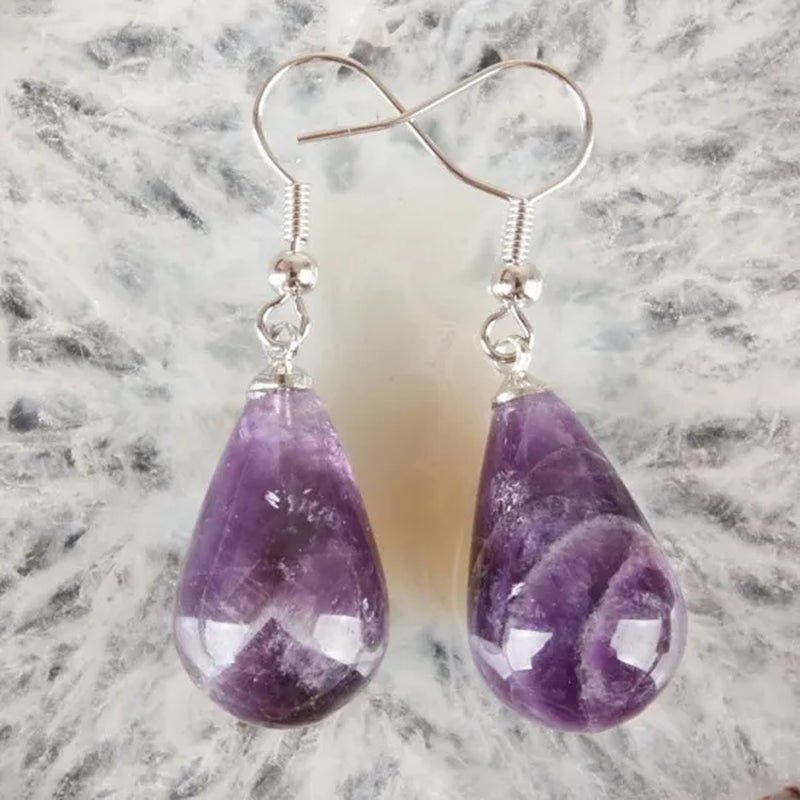 1Pair 13X22MM Amethyst Clear Quartz Lapis Lazuli Turquoise Rose Quartz Opal Obsidian Jasper Drop Cone Bead Hook Dangle Earrings