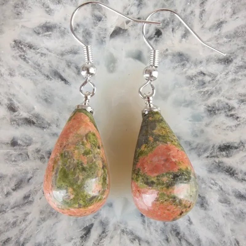 1Pair 13X22MM Amethyst Clear Quartz Lapis Lazuli Turquoise Rose Quartz Opal Obsidian Jasper Drop Cone Bead Hook Dangle Earrings